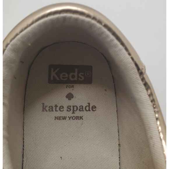 Kate Spade Keds Ace Leather Specchio Sneakers 8.5 Rose Gold WH60099 Ribbon Laces - Picture 10 of 10